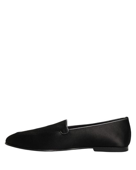 Dolce & Gabbana Black Satin Logo Slip On Flats Loafers Shoes for men