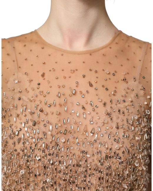 Dolce & Gabbana Brown Crystal Embellished Mermaid Gown Dress