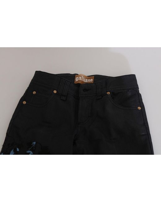 John Galliano Black Swan Floral Embroidered Mid Waist Skinny Denim Jeans