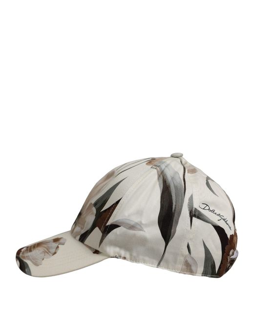 Dolce & Gabbana Gray Men Beige Floral Cotton Baseball Capello Hat for men