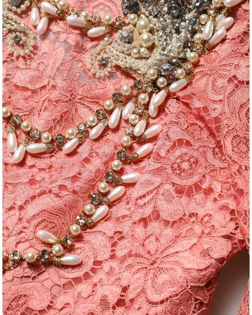 Dolce & Gabbana Red Pink Embellished Mermaid Lace Gown Dress