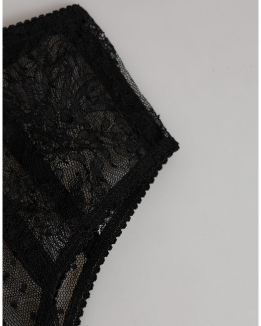 Dolce & Gabbana Black Lace Polka Dot Mesh High Waist Underwear