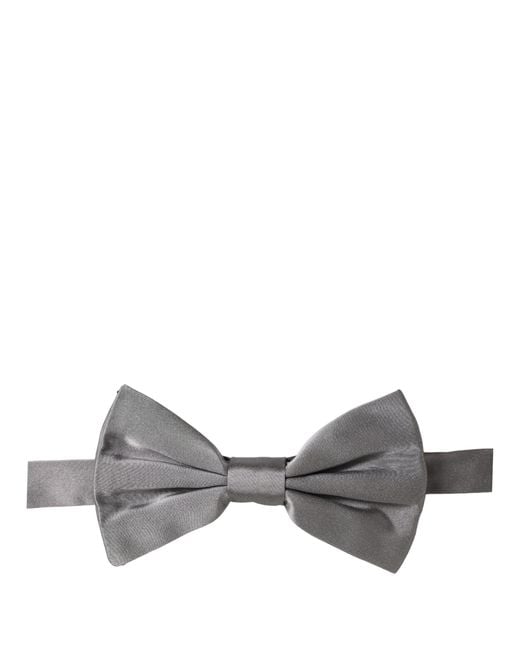 Dolce & Gabbana Men Gray 100% Silk Adjustable Neck Papillon Bow Tie for men