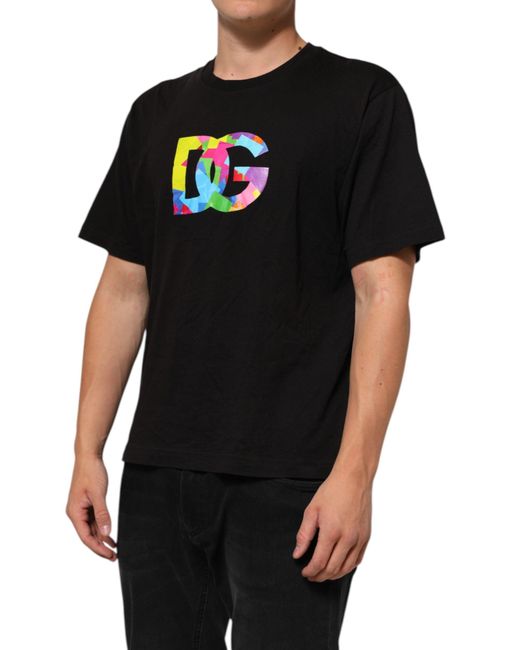 Dolce & Gabbana Black Logo Print Cotton Crew Neck T-Shirt for men