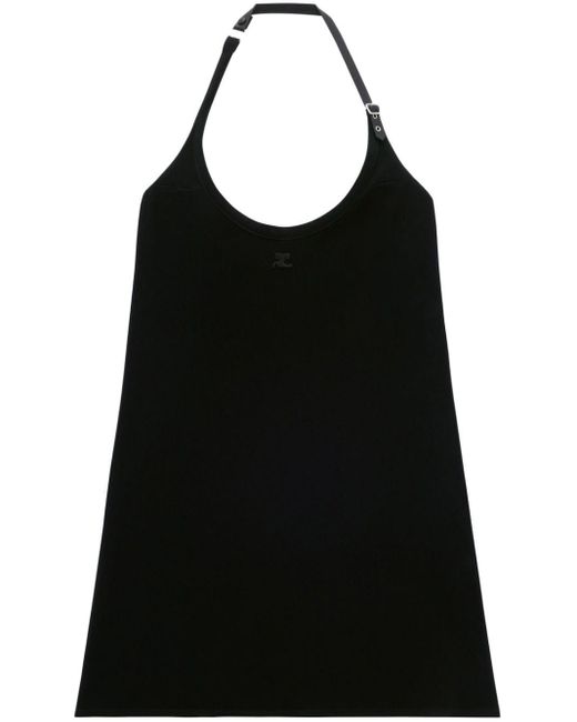 Courreges Black Logo-Patch Halterneck Minidress