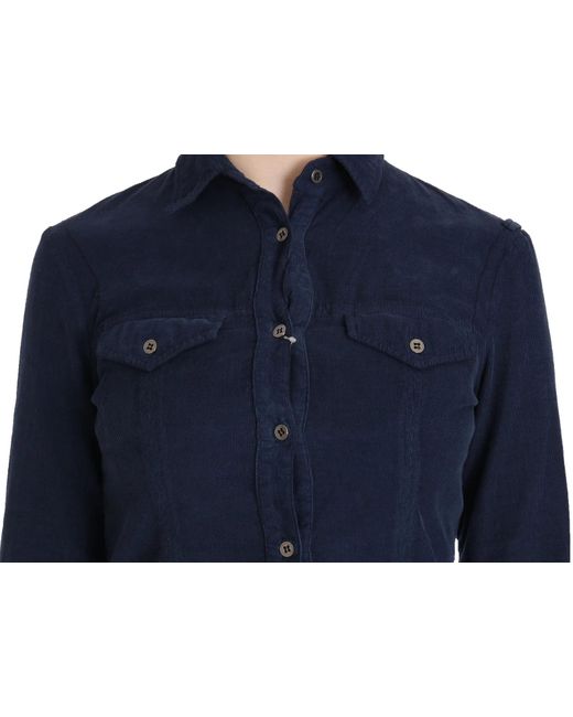 Acht Cotton Blue Corduroy Long Sleeves Shirt Top Blouse
