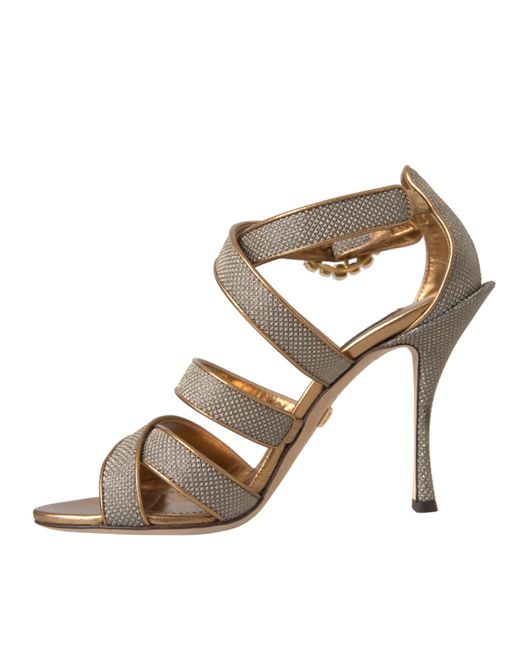 Dolce & Gabbana Metallic Bronze Crystal Strap Heels Sandals Shoes