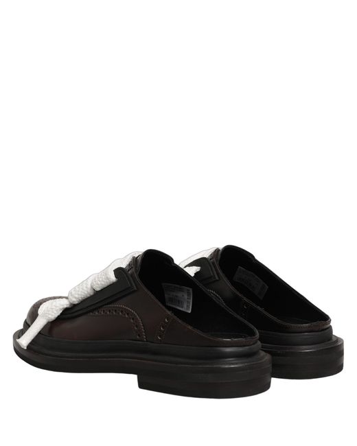 Dolce & Gabbana Black Brown Leather Slip On Flat Sandals Men Shoes for men