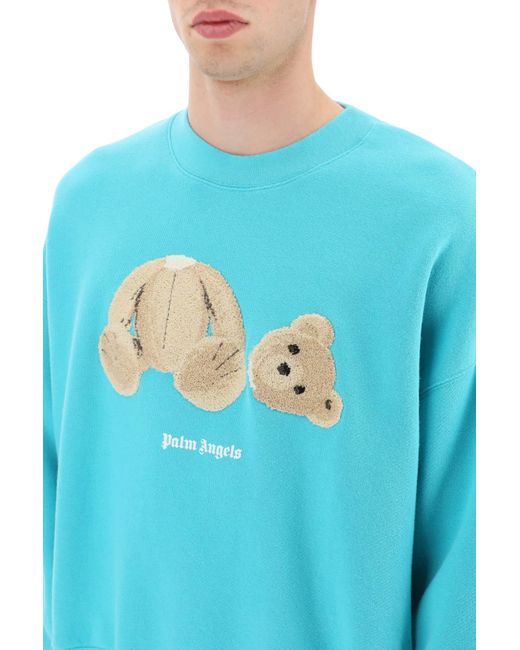Palm Angels Blue Teddy Bear Sweatshirt for men