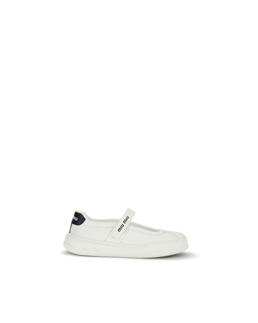 Miu Miu White Calf Leather Bos Taurus Ballet Flats
