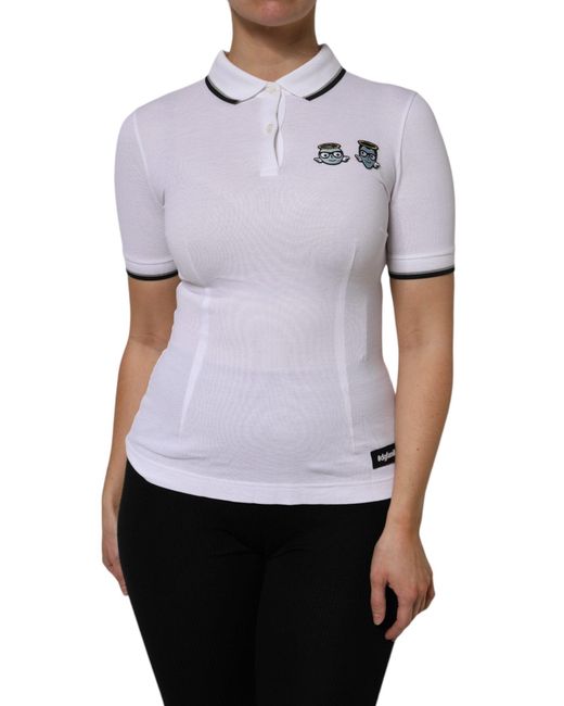 Dolce & Gabbana White Cotton Short Sleeves Collared Polo Top for men