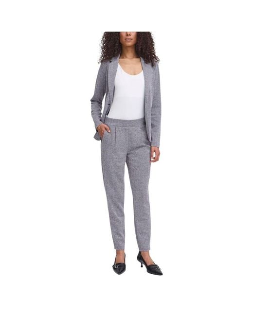 Ichi Gray Blue Polyester Skinny Pants