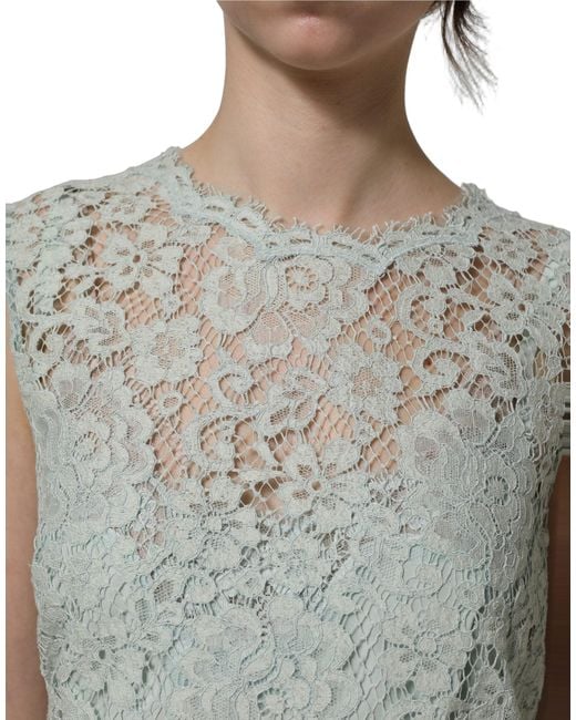 Dolce & Gabbana Gray Mint Green Lace Sleeveless Knee Length Dress