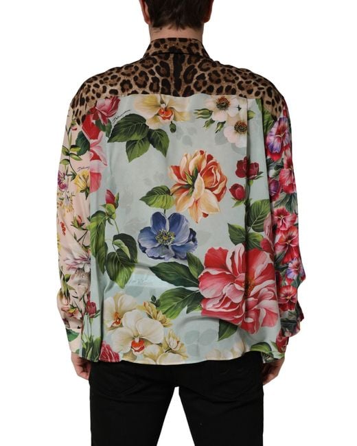 Dolce & Gabbana Multicolor Floral Animal Print Collared Shirt for men