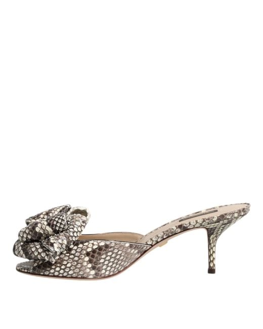 Dolce & Gabbana Metallic Multicolor Keira Bow Leather Peep Toe Mules Shoes