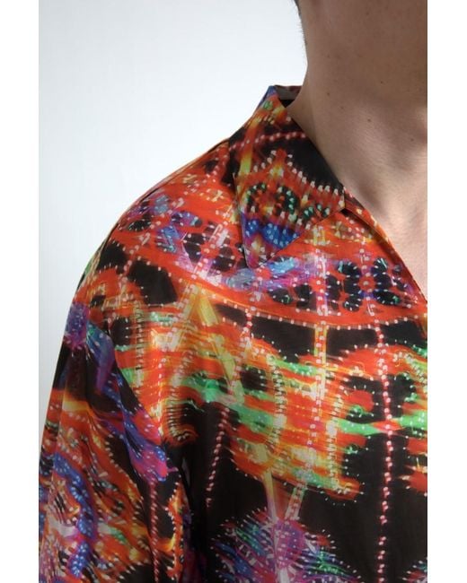 Dolce & Gabbana Red Multicolor Luminarie Print Men Cotton Shirt for men
