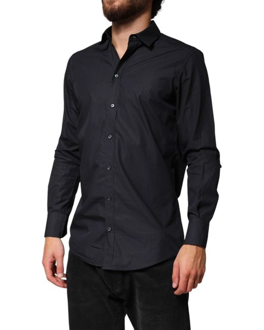 Dolce & Gabbana Black Cotton Long Sleeves Dress Formal Shirt for men