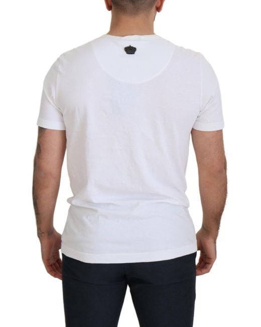 Dolce & Gabbana White Cotton Logo Patch Short Sleeve T-shirt for men