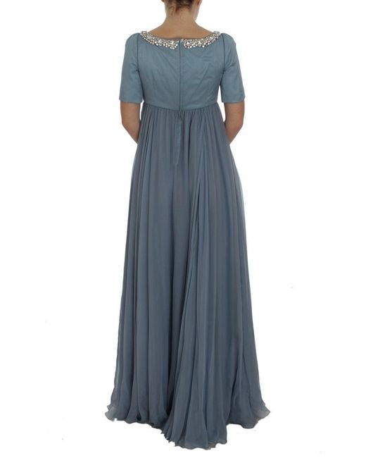 Dolce & Gabbana Blue Silk Crystal Sheath Gown Ball Dress