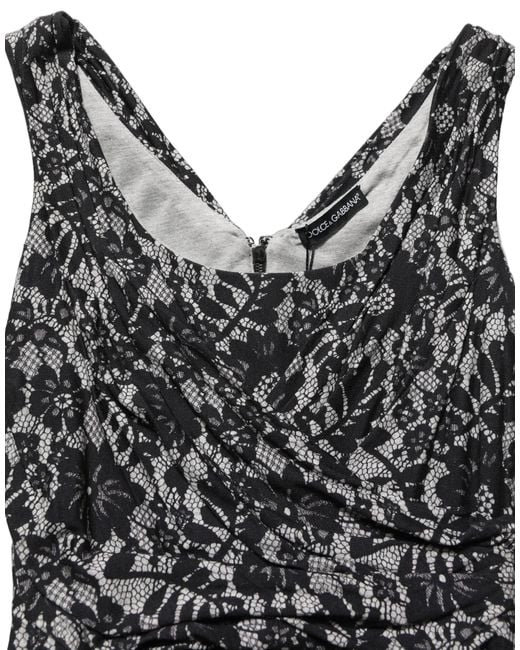 Dolce & Gabbana Black White Floral Lace Sleeveless Midi Dress