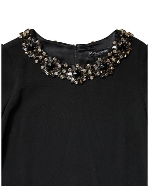 Dolce & Gabbana Black Crystal Embellished Round Neck Mini Dress for men