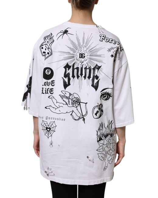 Dolce & Gabbana Gray White Cotton Dg Blessed Printed T for men