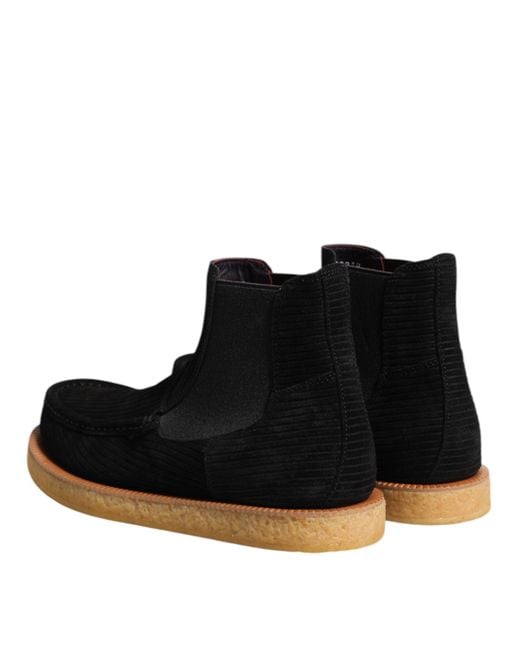 Dolce & Gabbana Black Calf Suede Slip On Ankle Boots Shoes for men