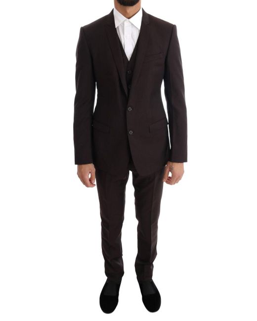 Dolce & Gabbana Black Brown Striped Gold Slim Fit Piece Suit for men