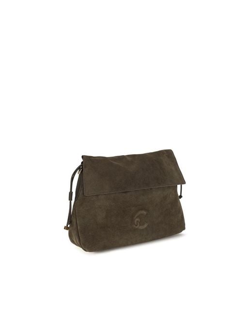 Coccinelle Green Brown Calf Leather Bos Taurus Shoulder Bag