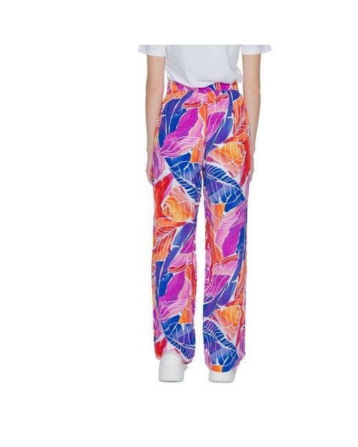 VILA CLOTHES Pink Multicolor Viscose Casual Pants