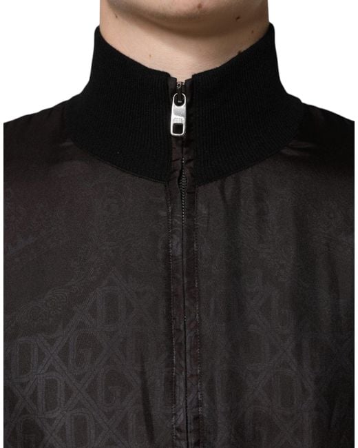 Dolce & Gabbana Black Logo Monogram Full Zip Bomber Jacket for men