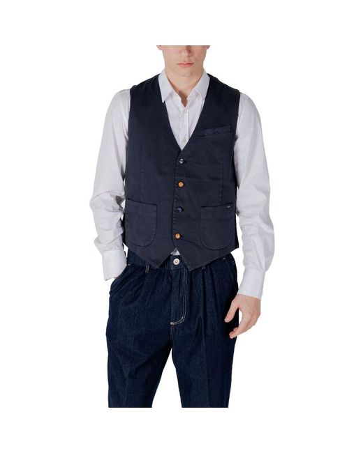 Gianni Lupo Blue Cotton Waistcoat for men