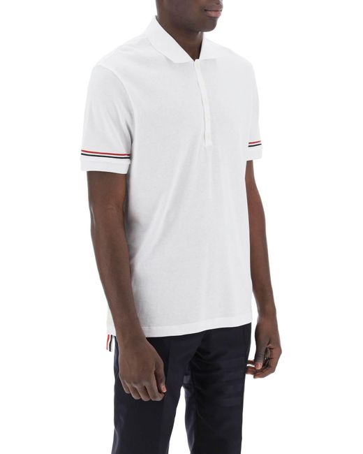 Thom Browne White Tricolor Intarsia Polo Shirt for men