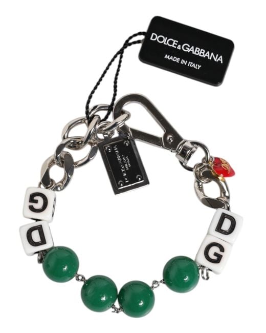 Dolce & Gabbana Green Tone Brass Bead Dice Logo Embellish Charm Bracelet for men