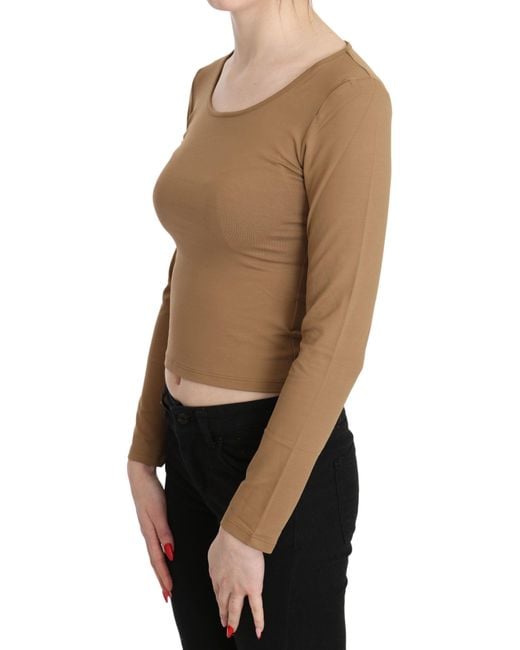 Gianfranco Ferré Black Round Neck Ls Slim Crop Top Brown Tsh3428