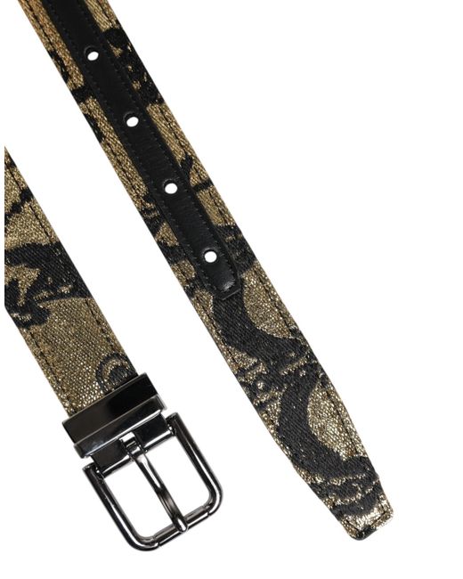 Dolce & Gabbana Black Brocade Fabric Belt With Leather for men