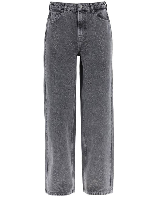 ROTATE BIRGER CHRISTENSEN Gray Rotate Wide Leg Jeans With Rhinest