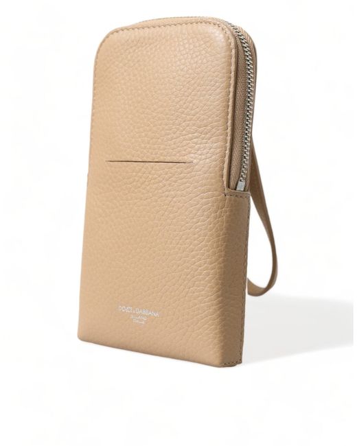 Dolce & Gabbana Natural Beige Leather Purse Crossbody Sling Phone Bag