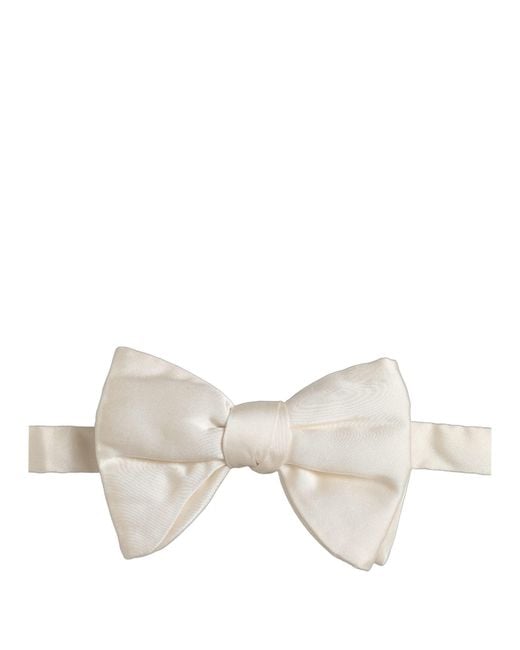 Dolce & Gabbana Natural Men White 100% Silk Adjustable Neck Papillon Bow Tie for men