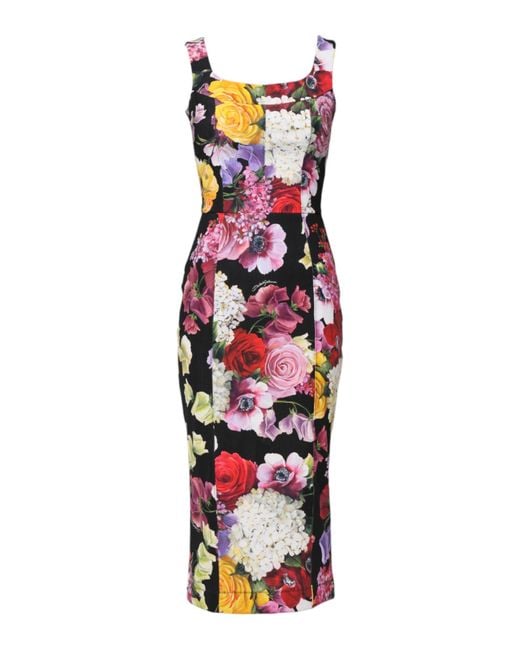 Dolce & Gabbana Red Multicolor Ortensia Patchwork Sheath Dress