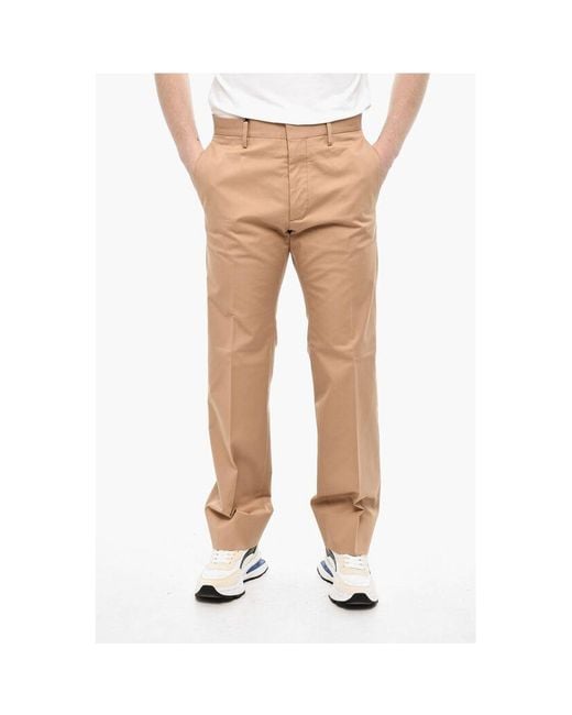 DSquared² Natural Straight Leg Cotton Twill Pants With Belt Loop for men