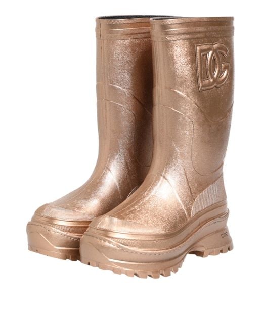 Dolce & Gabbana Brown Rubber Rain Boots Lug Sole