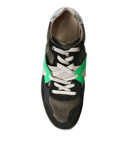 Dolce & Gabbana Green Multicolor Leather Suede Low Top Sneakers Shoes for men