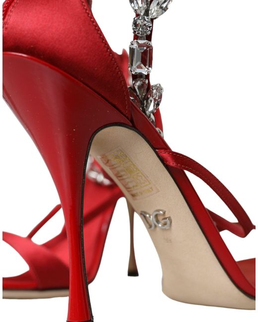 Dolce & Gabbana Red Keira Satin Crystals Sandals Heels Shoes