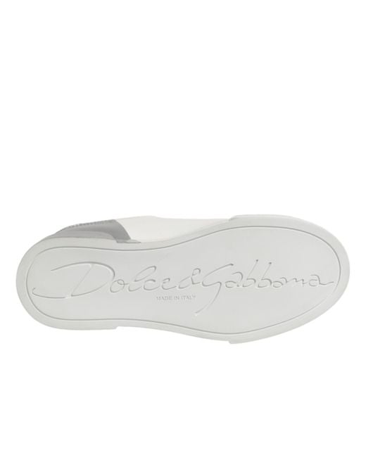 Dolce & Gabbana White Gray Low Top Leather Sneaker Shoes