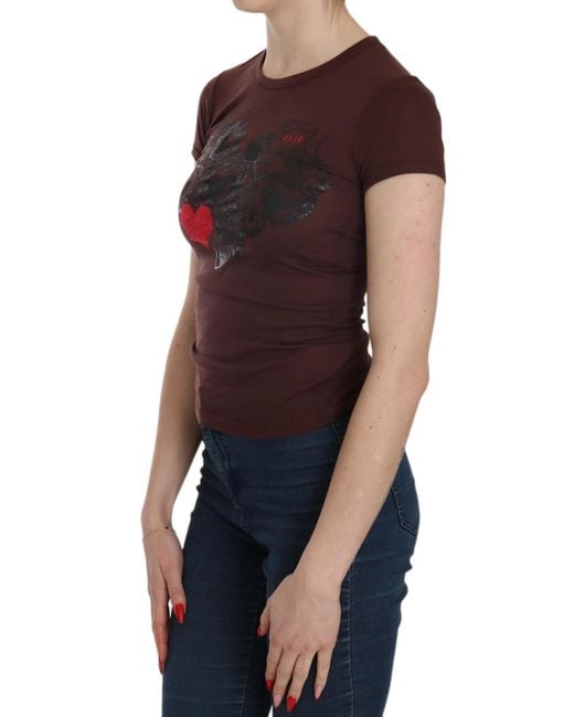 Exte Brown Hearts Short Sleeve Casual T-shirt Top
