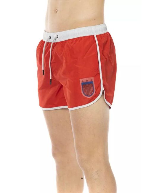 Bikkembergs Red Vibrant Swim Shorts With Front Print for men