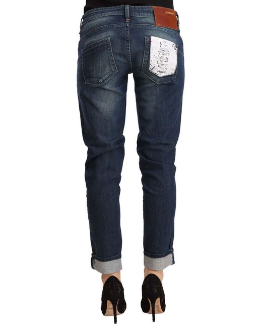 Acht Blue Washed Low Waist Skinny Denim Folded Hem Jeans