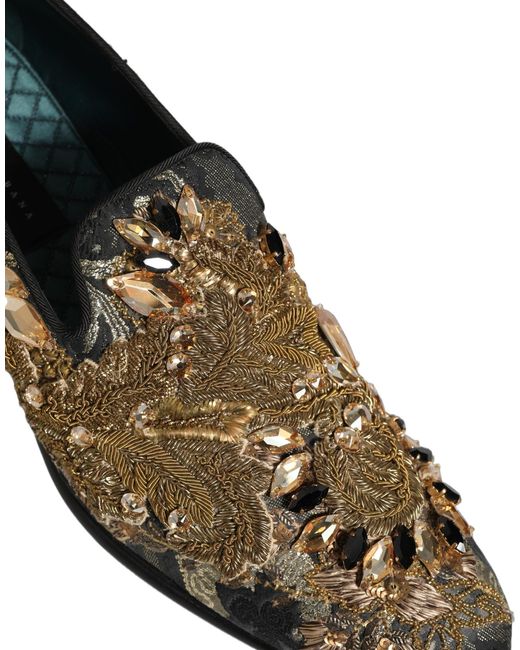 Dolce & Gabbana Gray Black Velvet Embellished Dress Loafers Shoes for men