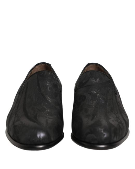 Dolce & Gabbana Black Brocade Men Slip On Dress Loafers Shoes for men